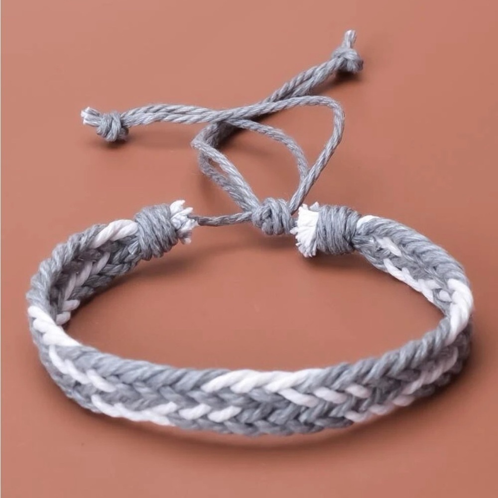 Woven Gray And White Adjustable Bracelet